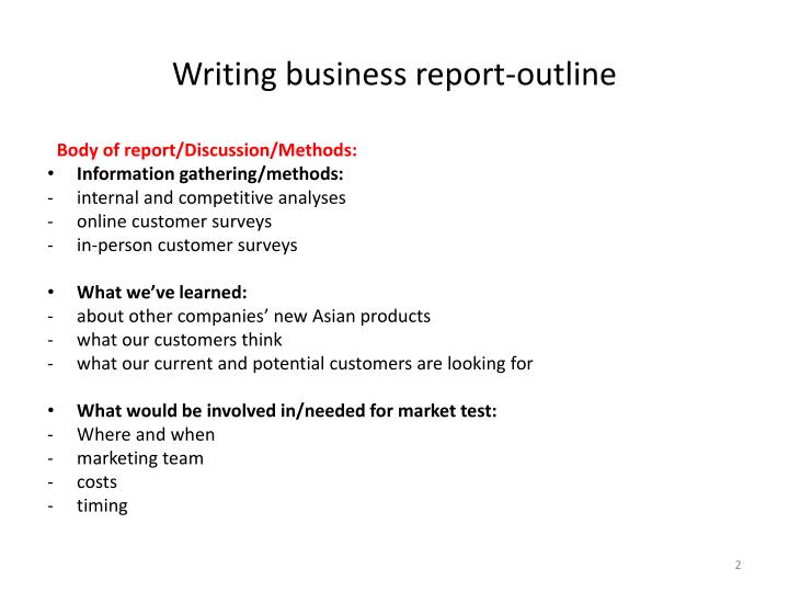 ppt writing business report outline powerpoint presentation id business report outline