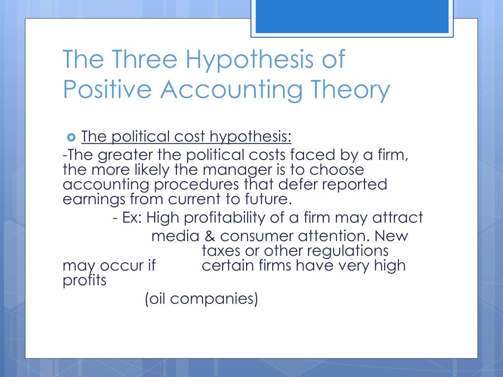 3 hypothesis of positive accounting theory