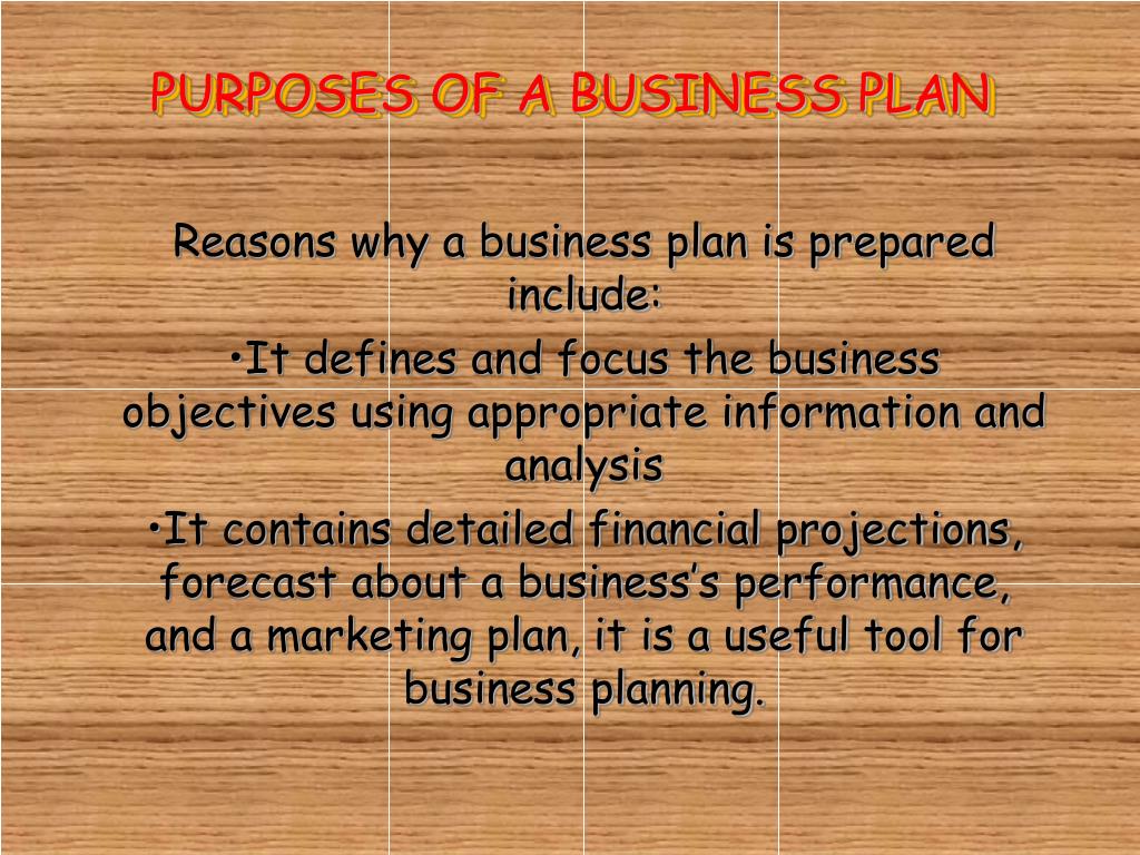 example of purpose of business plan