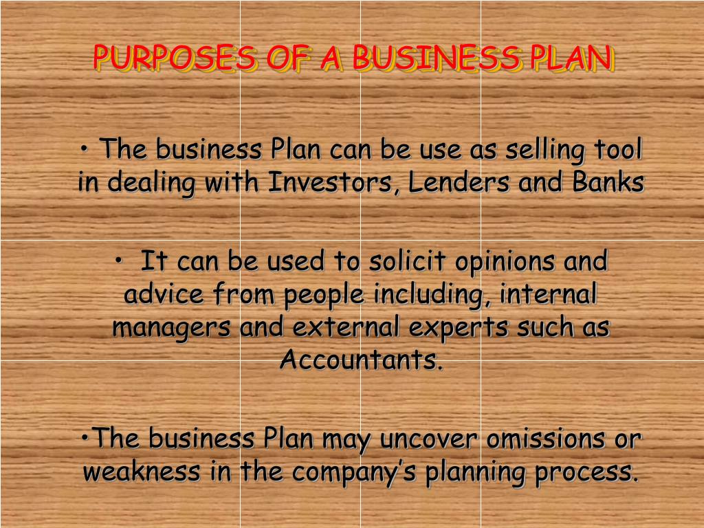 purpose of preparing business plan example