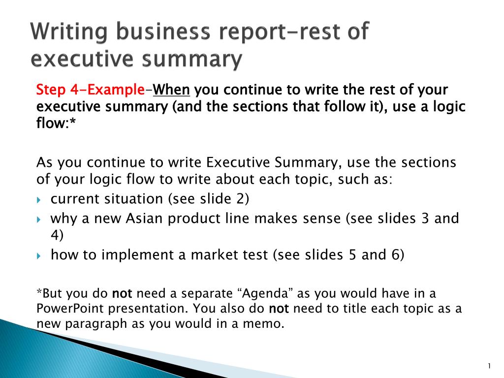 PPT - Writing business report-rest of executive summary PowerPoint PPT - Writing business report-rest of executive summary PowerPoint