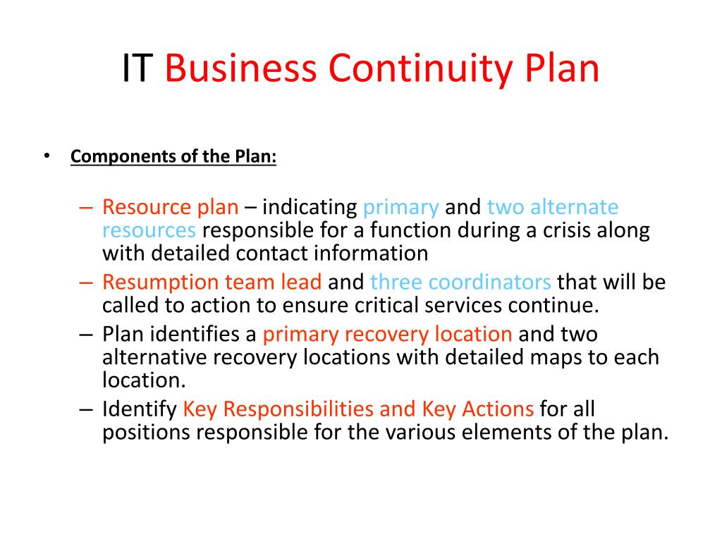 business continuity plan it department