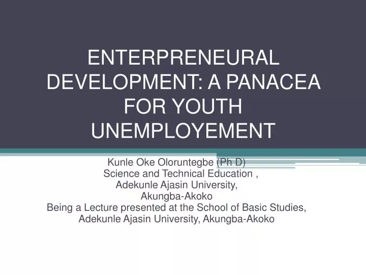 enterpreneural development a panacea for youth unemployement n.