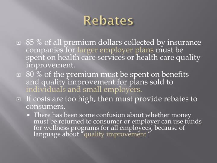 Insurance Affordable Care Act Rebates