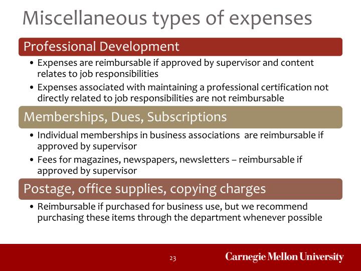 types of expenses