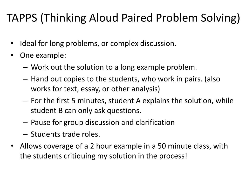 thinking aloud pair problem solving (tapps)