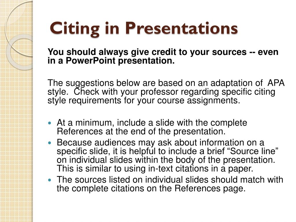 citing papers in presentations