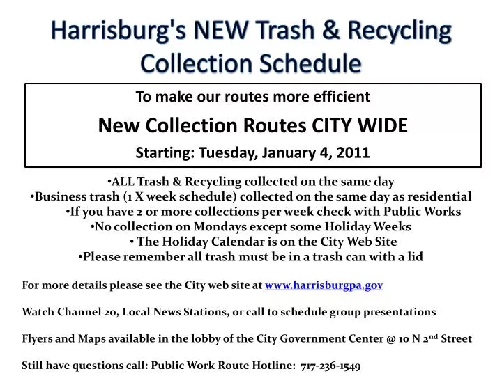PPT Harrisburg's NEW Trash & Recycling Collection Schedule PowerPoint