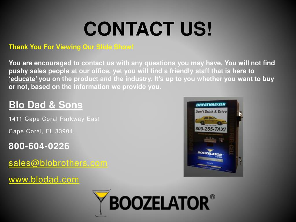 PPT - The Boozelator™ 5000 Breathalyzer Vending Business By Blo Dad ...