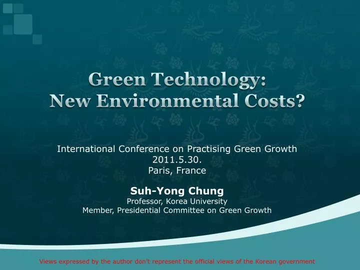 PPT Green Technology New Environmental Costs? PowerPoint