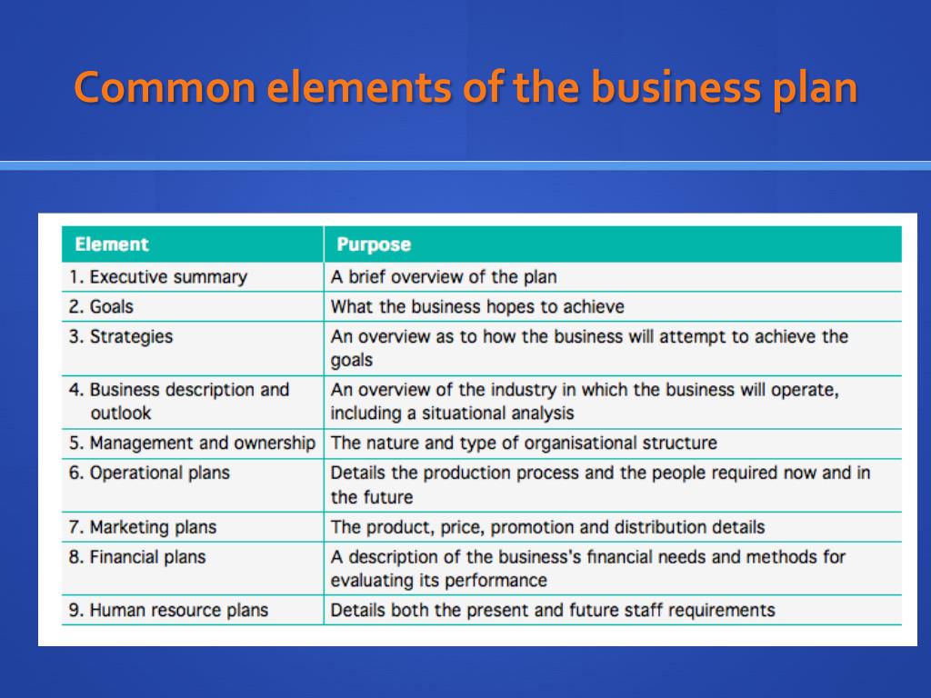 essential elements of a business plan rics