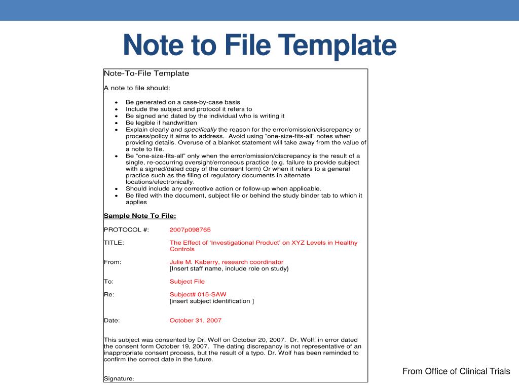 PPT - Orientation for New Clinical Research PERSONNEL Module 21 With Note To File Template