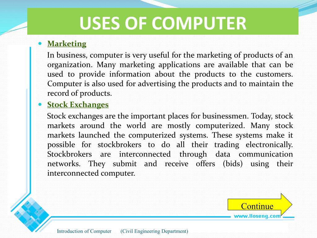 ppt presentation on uses of computer in different fields
