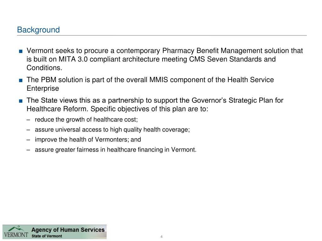 PPT State of Vermont Agency of Human Services Pharmacy Benefits