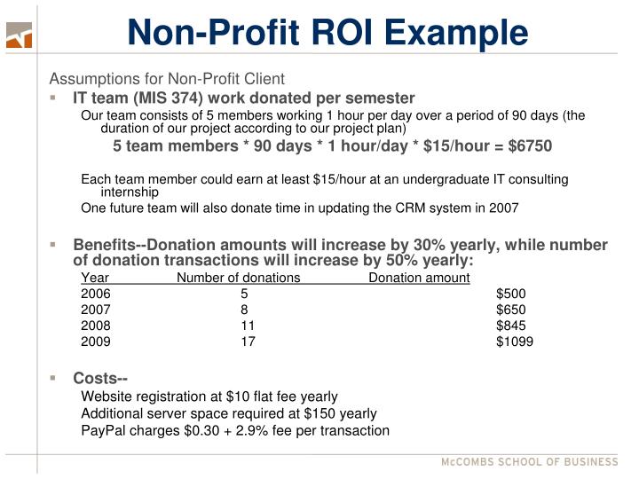 roi example Here is an example of a simple return on investment (roi) calculation abc company wants to purchase a new office-automation product with an estimated life cycle of three years based on the estimated lifecycle, we will use a three-year time line with four dates: year 0 (start of project), year 1, year 2, and year 3. roi example Here is an example of a simple return on investment (roi) calculation abc company wants to purchase a new office-automation product with an estimated life cycle of three years based on the estimated lifecycle, we will use a three-year time line with four dates: year 0 (start of project), year 1, year 2, and year 3.