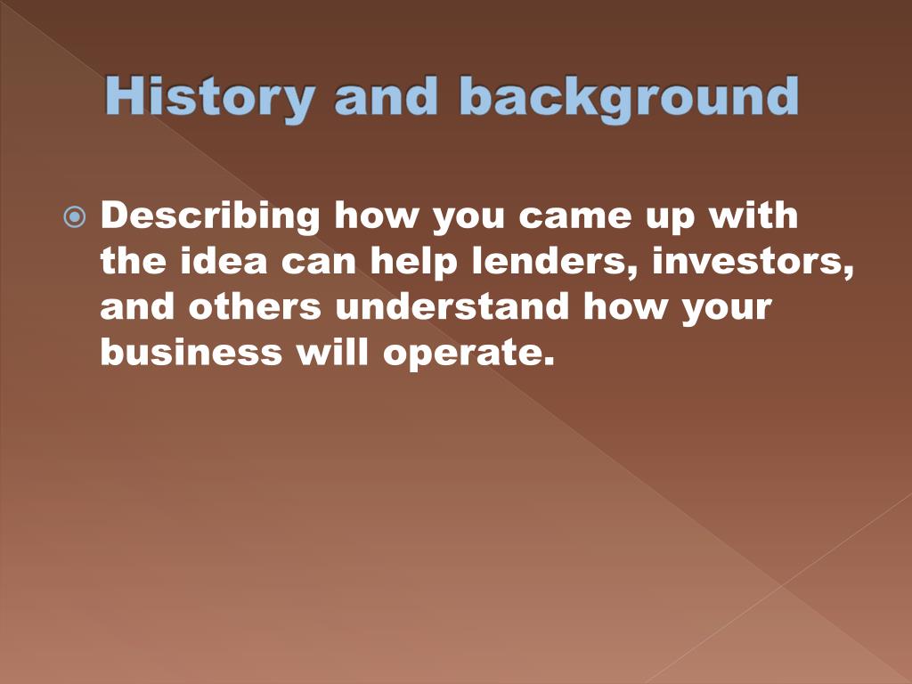 project background and history of business plan