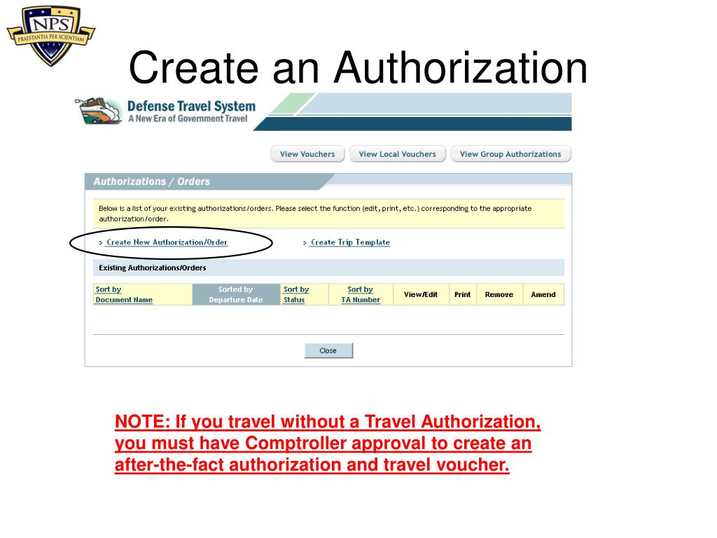 travel authorization number dts