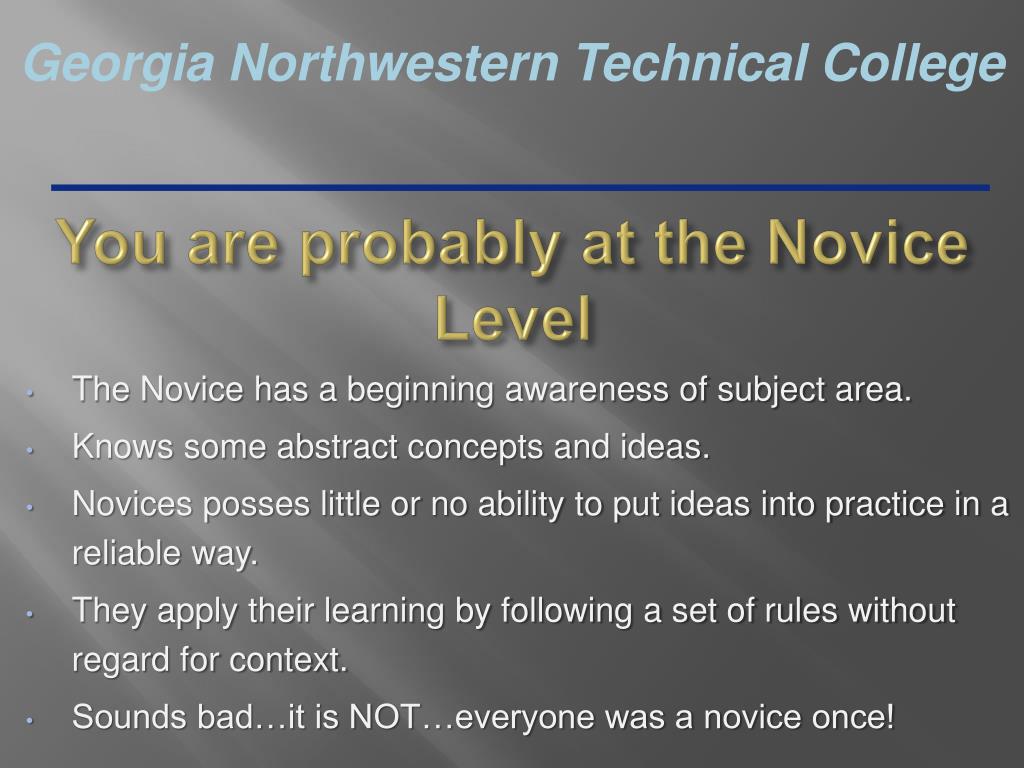 Novice Level Examples PPT - COLL 1000 College Success and Survival Skills 1/9/2014 Getting ...