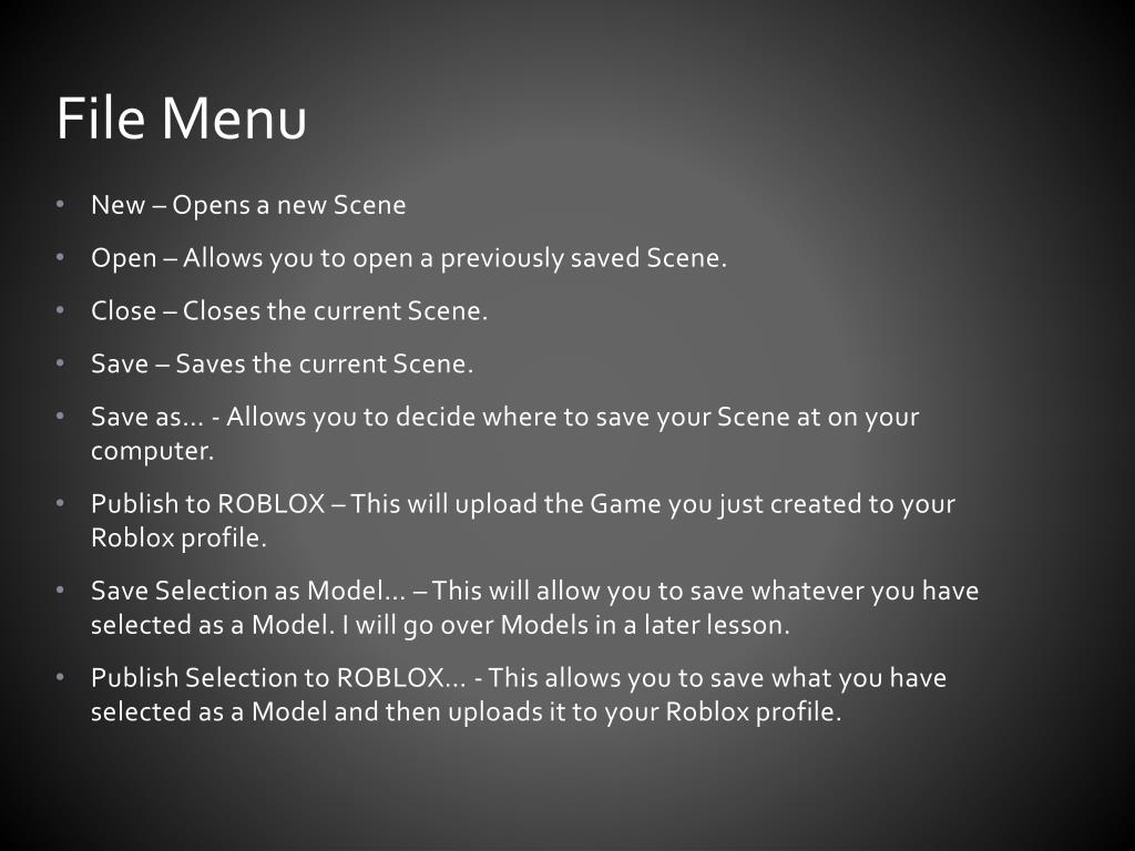Ppt Complete Roblox Tutorial Part 2 Powerpoint - roblox how to save your game
