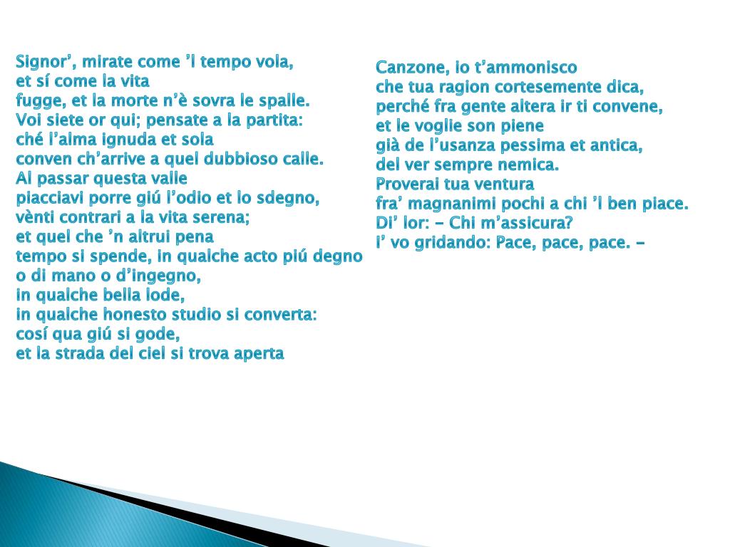 Riassunto Italia Mia Benchè L Parlar Sia Indarno