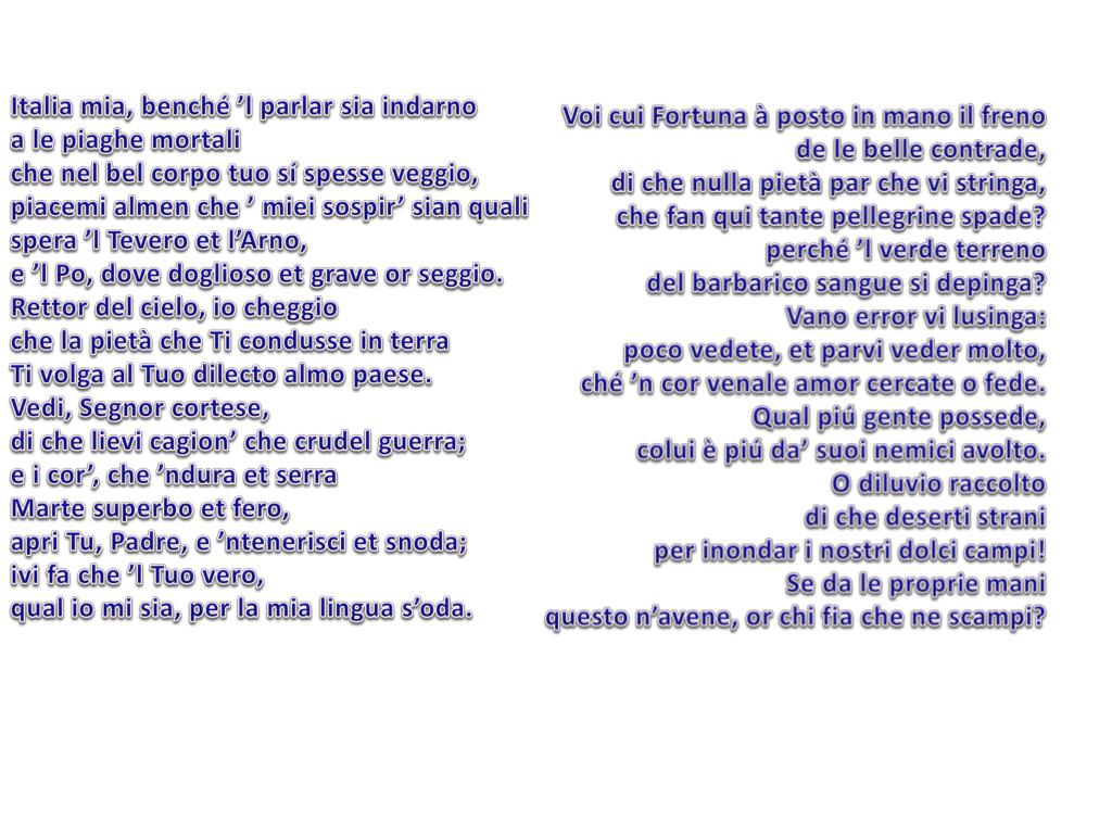 PPT - Italia mia, benché ’l parlar sia indarno PowerPoint Presentation