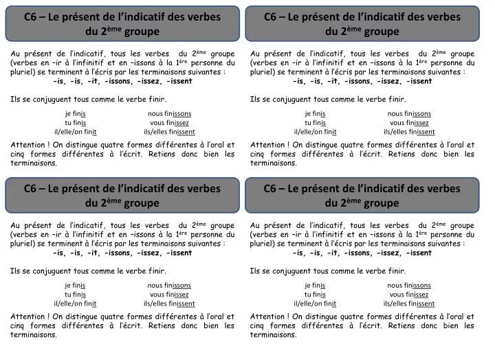 Ppt C6 Le Present De L Indicatif Des Verbes Du 2 Eme Groupe Powerpoint Presentation Id 1704387
