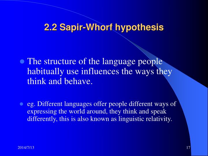 sapir whorf hypothesis language and culture