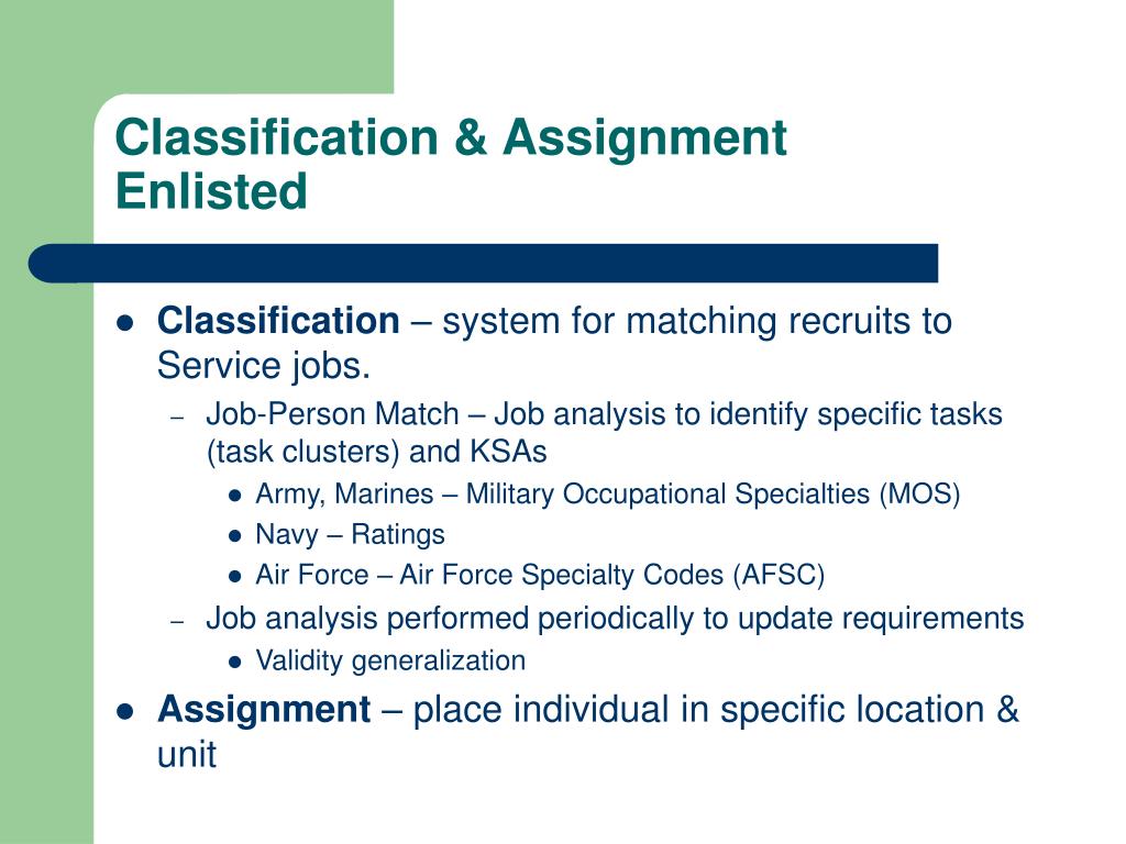 PPT - Military Psychology: Personnel Selection, & Classification ...