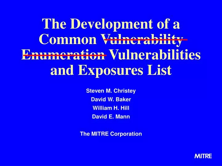 PPT The Development of a Common Vulnerability Enumeration