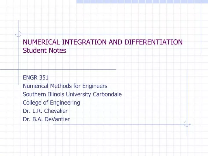 Ppt numerical integration and differentiation student notes