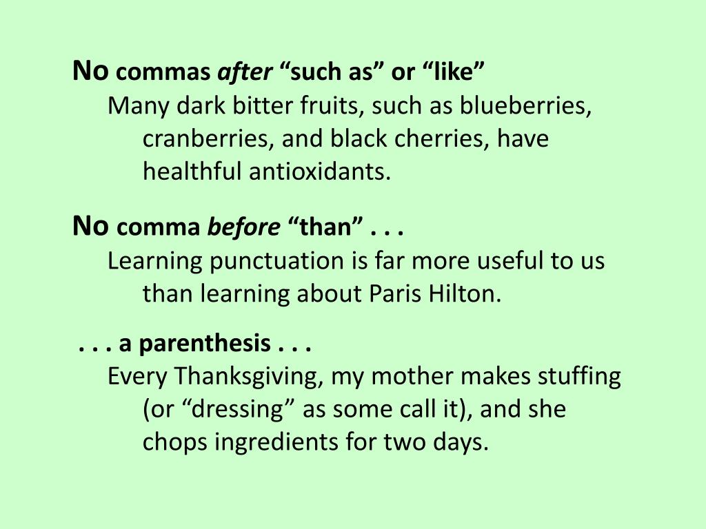 Comma before and in English. Слово such