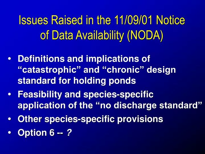 issues raised in the 11 09 01 notice of data availability noda n.