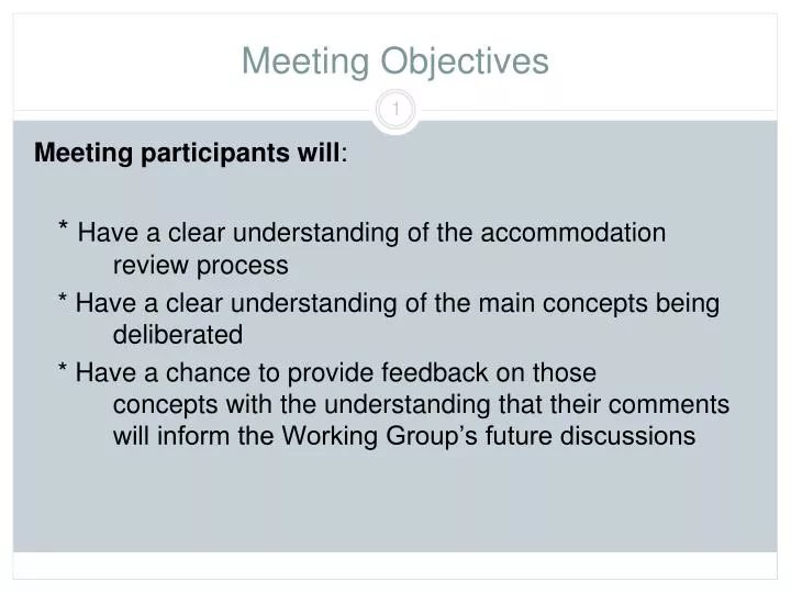 meeting objectives n.