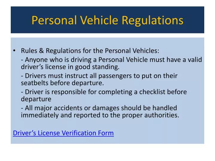 PPT Personal Vehicle Regulations PowerPoint Presentation, free