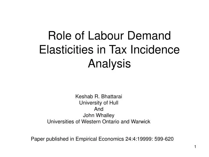 role of labour demand elasticities in tax incidence analysis n.