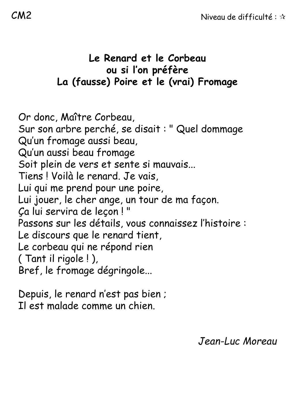 Le Corbeau Et Le Renard Poésie Cm1 PPT - Niveau de difficulté : PowerPoint Presentation, free download - ID:1726591