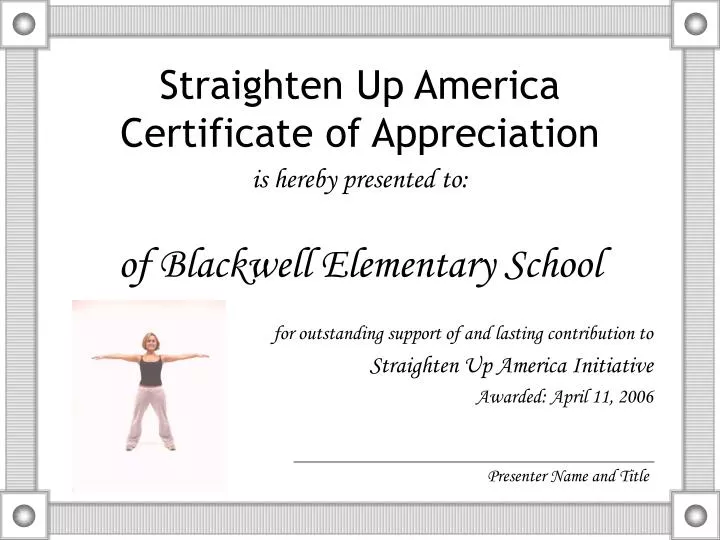 straighten up america certificate of appreciation n.