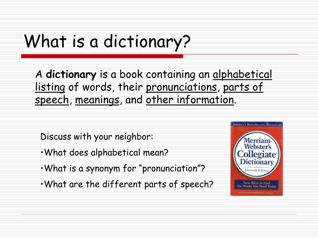 presentation of a dictionary