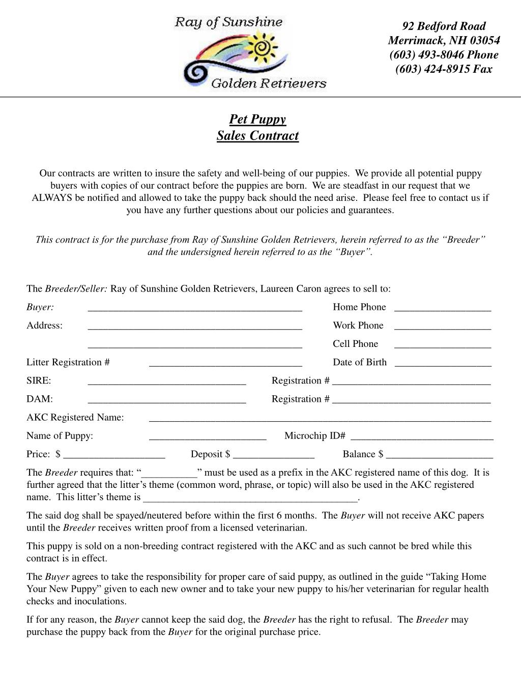 Akc puppy contract cheap