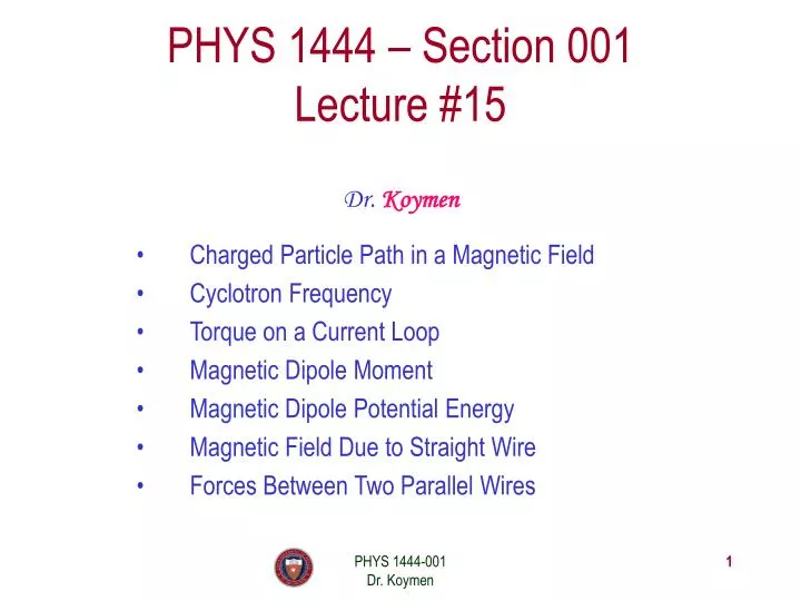 phys 1444 section 001 lecture 15 n.