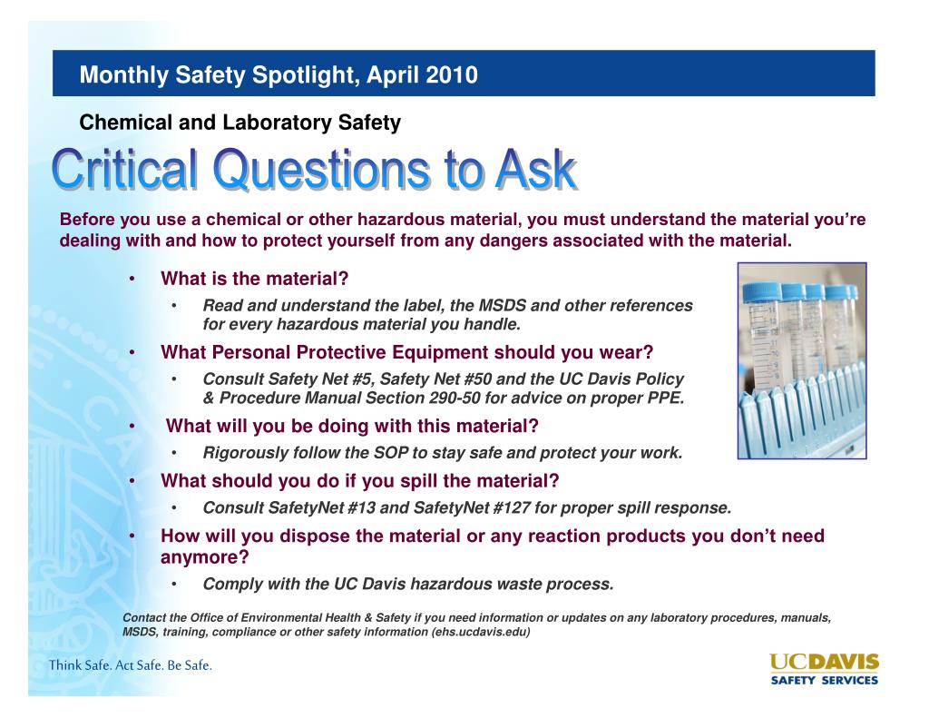 PPT UC Davis Safety Services Monthly Safety Spotlight April 2010
