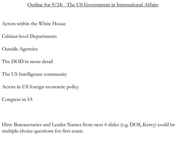 Ppt Outline For 9 24 The Us Government In International Affairs