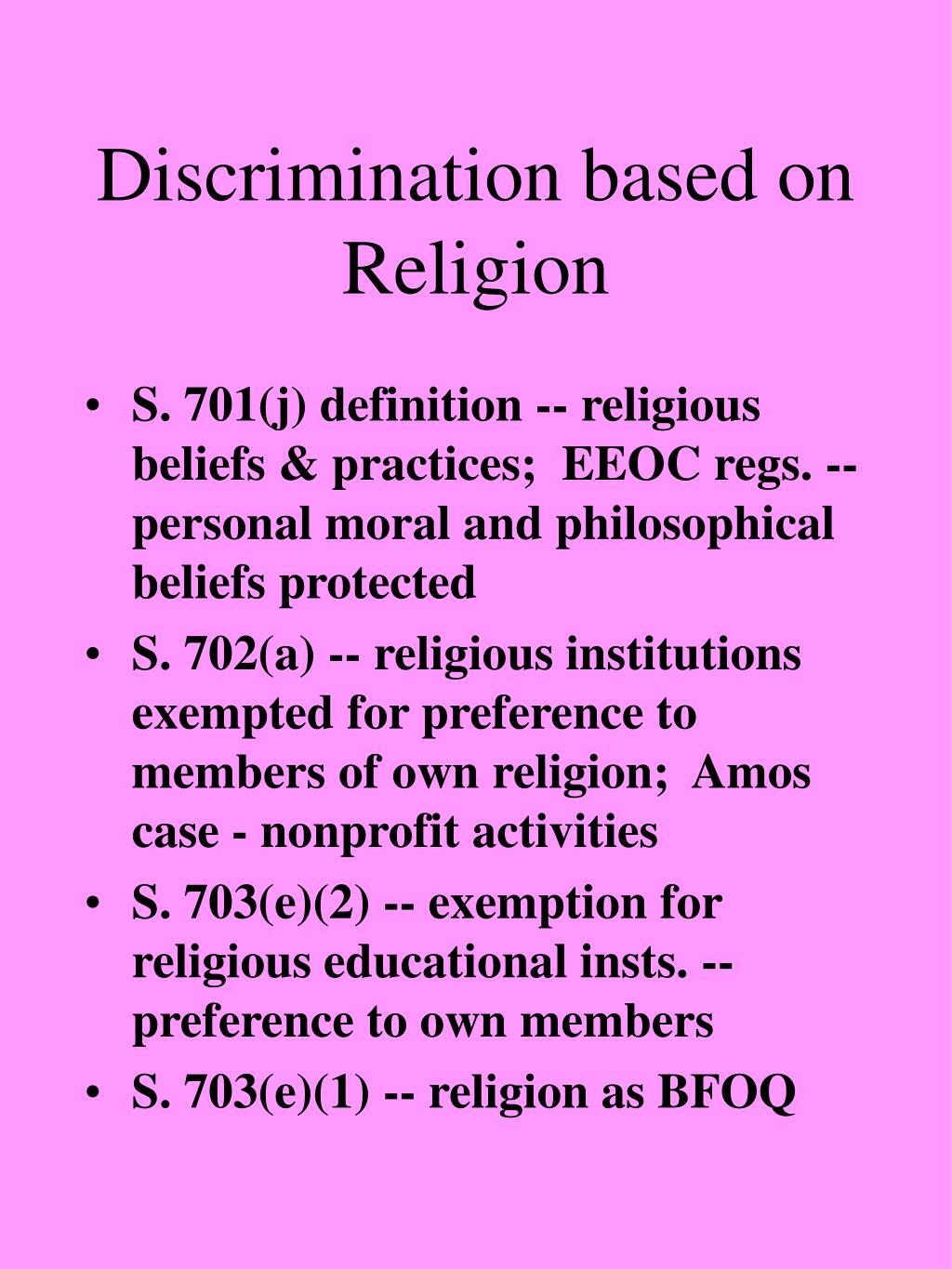 discrimination in religion essay
