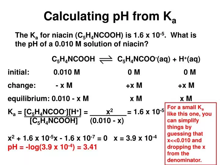 PPT - Calculating pH from K a PowerPoint Presentation, free download -  ID:1751378