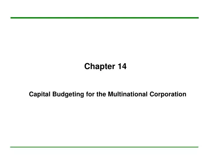capital budgeting for the multinational corporation Multinational corporations (mncs) evaluate international projects by using multinational capital budgeting, which compares the benefits and costs of these projects multinational capital budgeting involves determining the project s net present value by estimating the present value of the project s future cash flows and subtracting the initial outlay. capital budgeting for the multinational corporation Multinational corporations (mncs) evaluate international projects by using multinational capital budgeting, which compares the benefits and costs of these projects multinational capital budgeting involves determining the project s net present value by estimating the present value of the project s future cash flows and subtracting the initial outlay.