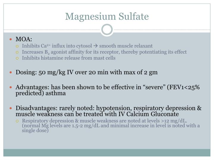 action of magnesium sulphate in asthma