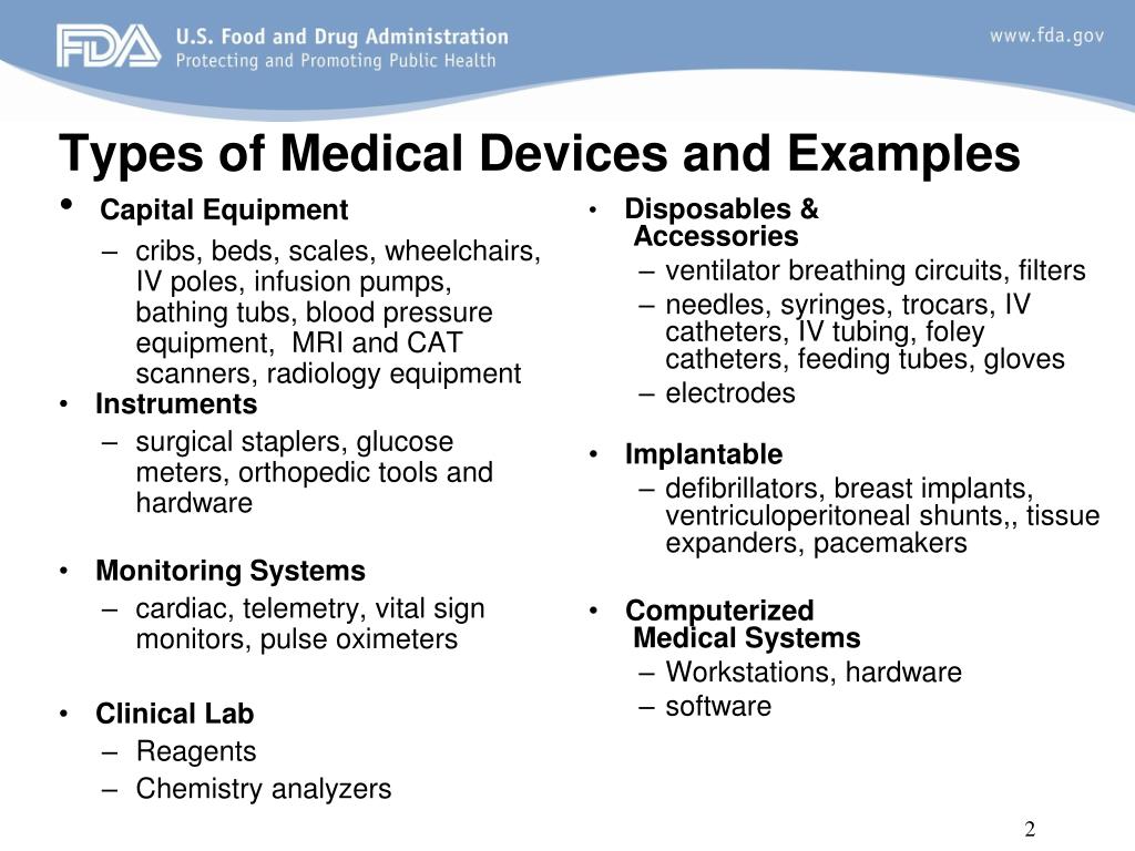 Devices examples. Medical devices Types. Types of medication. Types of Active Implantable Medical devices. SRN of Medical device examples.