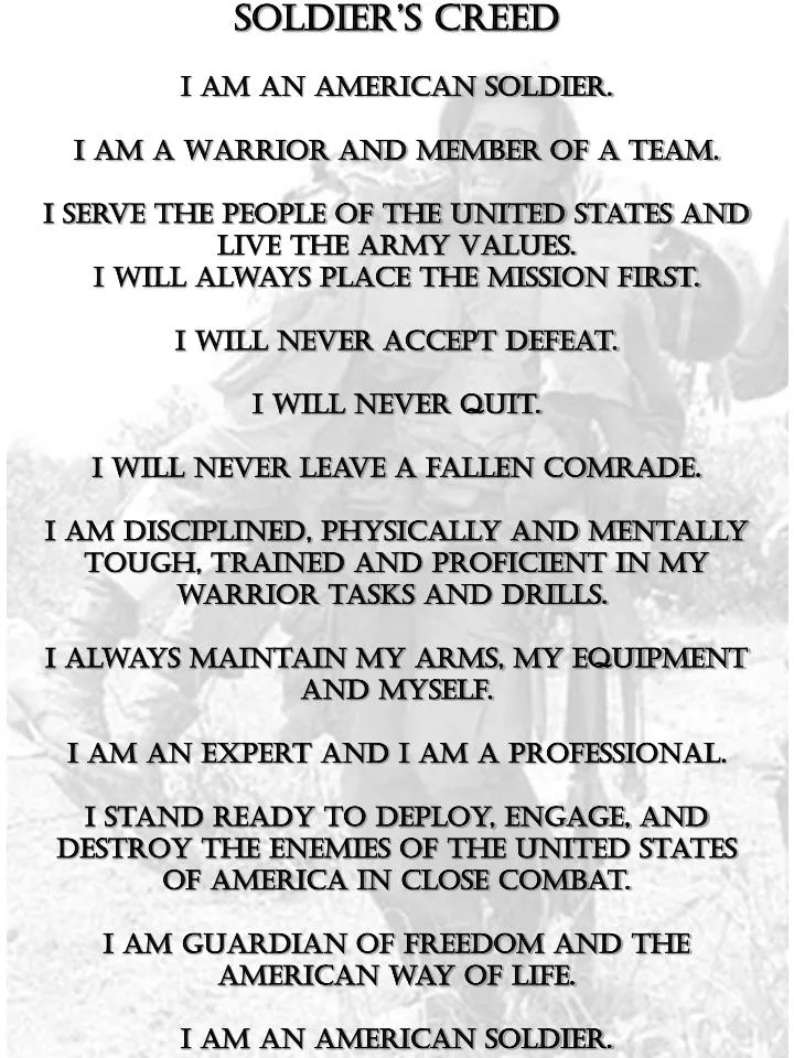 PPT - Soldier’s Creed I am an American Soldier. I am a Warrior and ...