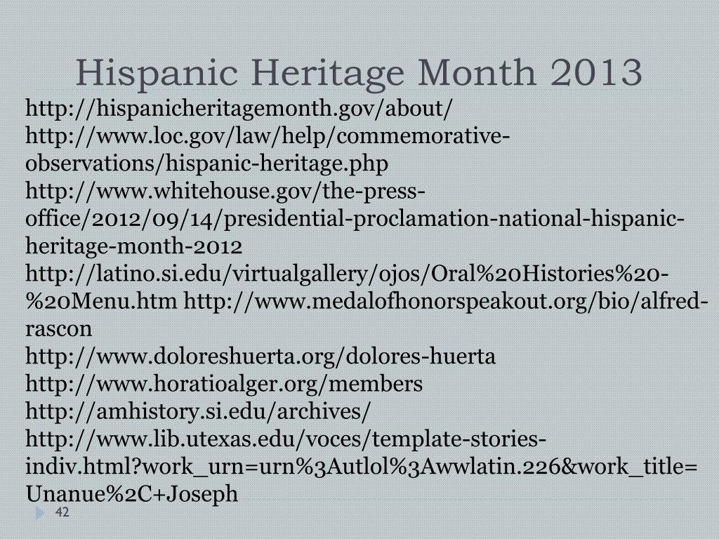 PPT - Hispanic Heritage Month September 15–October 15, 2013 PowerPoint ...