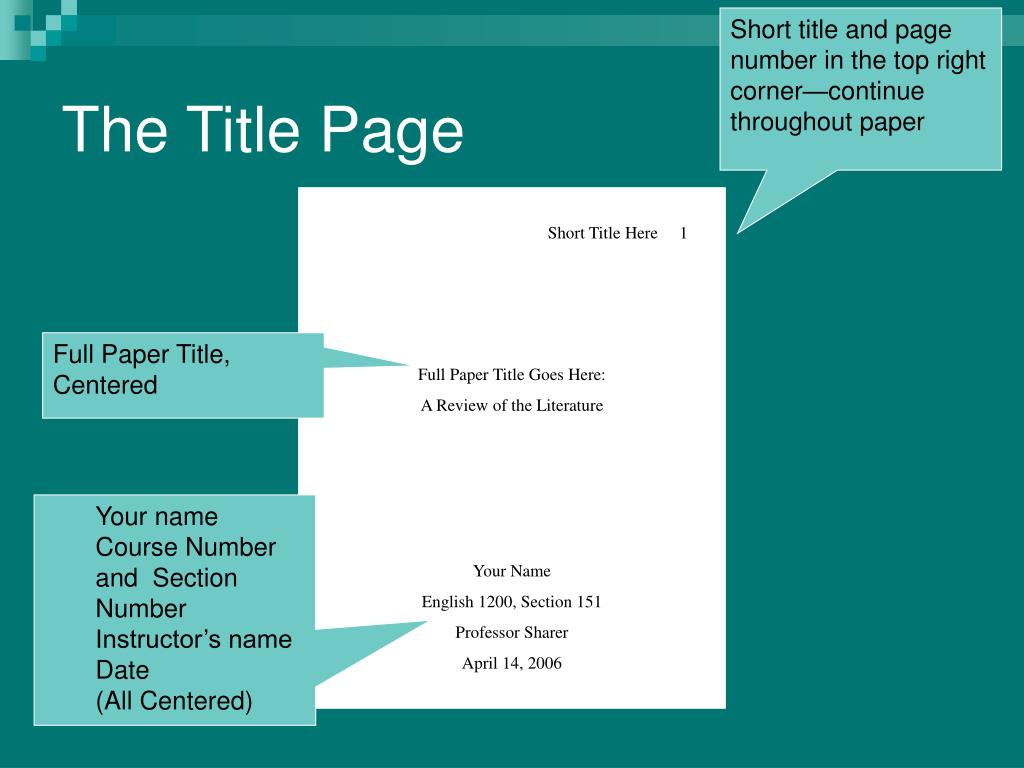 apa format powerpoint presentation title page